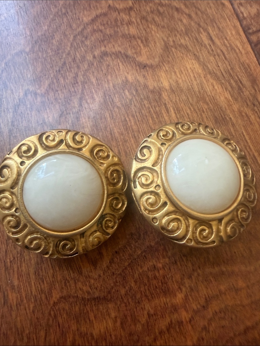 Givenchy Gold and Cream Round Swirl Clip-On Earrings 1.5”